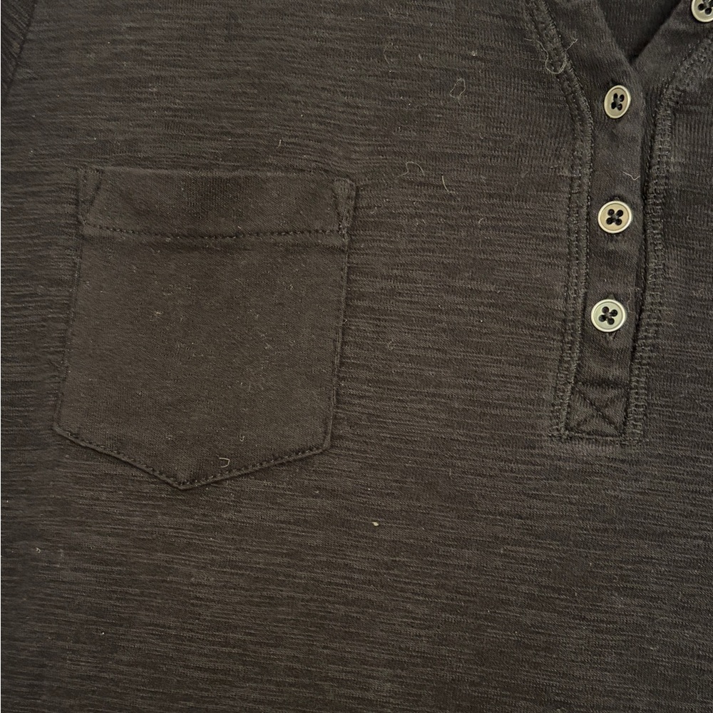 Liz Claiborne Henley Top Womens XL Black Excellent Slub Knit Cotton Tee - Picture 5 of 6